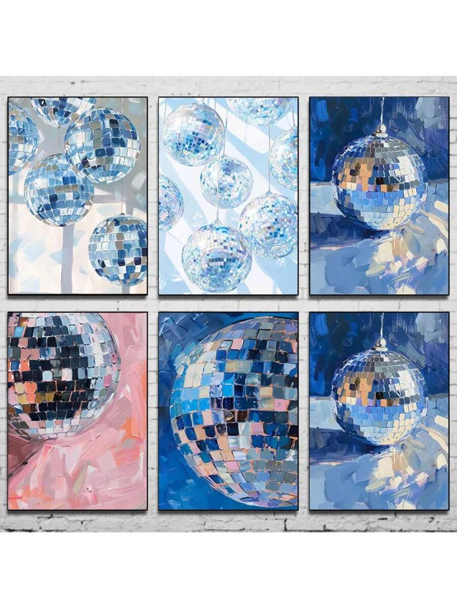 1 张海报热门蓝色墙壁艺术迪斯科舞厅家居装饰印刷少女柔软学院风多巴胺帆布画礼物无框架 - 彩色 - 查看 1