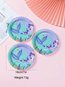 Juego de 100 piezas de vajilla desechable con diseño de sirena, adecuado para 20 invitados. Incluye servilletas cuadradas desechables, platos de papel y vasos de papel. - Multicolor - Ver 8