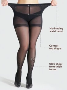 2 chiếc quần bó định hình in hình bướm màu đen cỡ lớn cho nữ, quần legging trong suốt có độ đàn hồi cao - màu đen - Xem 2