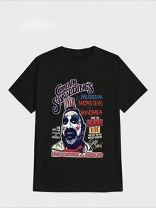 Camiseta de algodón puro y pesado con estampado Digital informal del Museo de los monstruos del Capitán Spaulding - Negro - Ver 1