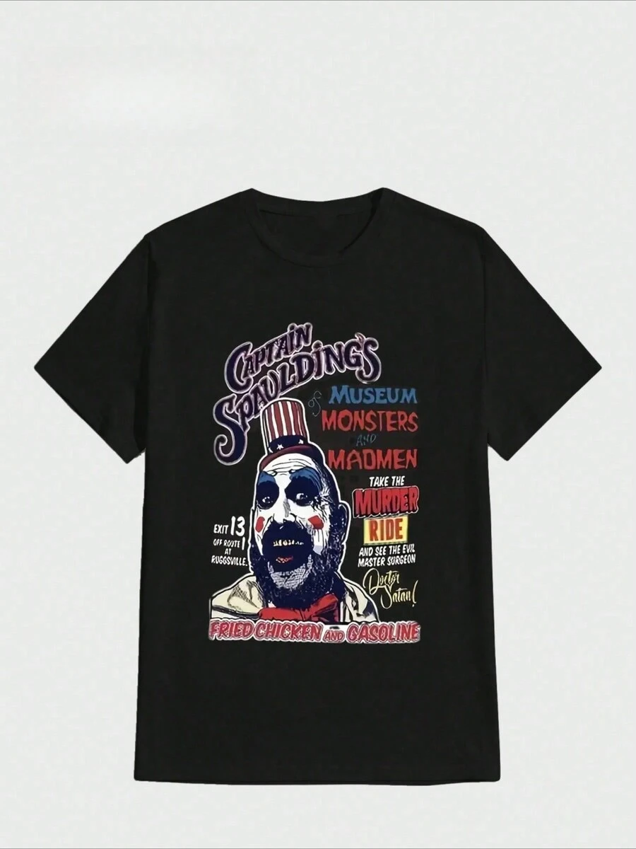 Camiseta de algodón puro y pesado con estampado Digital informal del Museo de los monstruos del Capitán Spaulding - Negro - Ver 1