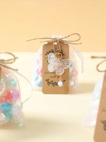 10件套蝴蝶主题钥匙扣礼品袋套装，创意钥匙扣配感谢卡，白色蝴蝶吊坠，婚礼回礼，生日派对装饰，新娘送礼会礼物，婴儿送礼会用品，礼品袋，派对回礼，宾客礼物 - 白色蝴蝶 - 查看 3