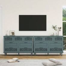 7 Drawers Dresser For Bedroom - Accent Dresser With Hollow Carved Drawers, Wood Chest Of Drawers, Wide Dressers With Drawer For Living Room, Dining Room, Hallway (Green)