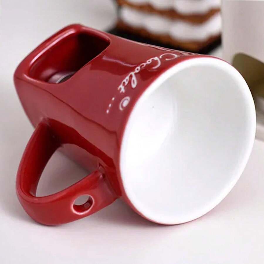 Chocolate Fondue Mugs, 2Pcs 200ml Heat-Resistant Ceramic Chocolate Fondue Cup With Forks Smooth Versatile Reusable Chocolate Fondue For Date Night Birthday & Wedding Gifts(White) - Red - View 1