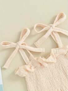 Toddler Baby Girl Summer Clothes Cotton Linen Sleeveless Ruffle Smocked Strap Top Lace Pants 2Pcs Outfit - Màu be - Xem 3