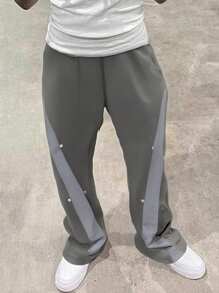 Pantalon d'extérieur pour hommes avec un tissu doux, confortable, agréable à la peau, respirant, résistant à l'usure et . Ils présentent une taille élastique avec un design color-block et un style évasé jusqu'aux chevilles. Convient pour l'escalade, la pêche, le camping, la randonnée, la course, les sports, les aventures en plein air, les vacances et les voyages - Gris - Voir 1