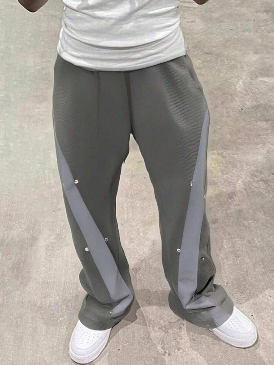 Pantalon d'extérieur pour hommes avec un tissu doux, confortable, agréable à la peau, respirant, résistant à l'usure et . Ils présentent une taille élastique avec un design color-block et un style évasé jusqu'aux chevilles. Convient pour l'escalade, la pêche, le camping, la randonnée, la course, les sports, les aventures en plein air, les vacances et les voyages - Gris - Voir 1