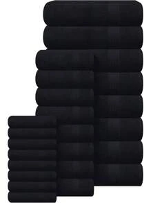 GLAMBURG Ultra Soft 8-Piece Towel Set -% Ringspun Cotton, Contains 2 Oversized Bath Towels 27x54, 2 Hand Towels 16x28, 4 Wash Cloths 13x13 - Everyday Use, Hotel  Spa - Black - 黑色 - 查看 3
