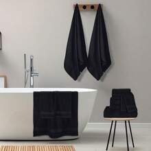 GLAMBURG Ultra Soft 8-Piece Towel Set -% Ringspun Cotton, Contains 2 Oversized Bath Towels 27x54, 2 Hand Towels 16x28, 4 Wash Cloths 13x13 - Everyday Use, Hotel  Spa - Black - 黑色 - 查看 5