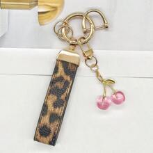 TTOBS 1pc Handmade Leopard Leather Car Key Chain With Unique Cherry Pendant - , Fashionable And Multifunctional Backpack Key Chain, Perfect Accessory For Backpacks. An Ideal Gift For St. Patrick's Day, Valentine's Day, Or For Your Beloved Lady. - Multicolor - View 13