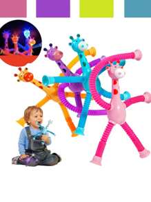 Girafa Pop Tubo Led Com Ventosa E Luz Brinquedo De Criança Puxa Estica Até 40cm Brinquedo Girafa Animais