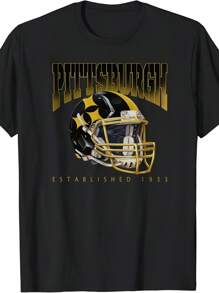 Pittsburgh T-Shirt Black And Gold, Men's And Women's Short Sleeved Football Apparel, Gift For Football Fans Men's Comfortable Casual T-Shirt