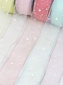 (5 Yards) Stars Silk Organza Ribbon Bow Material For Hair Print Flower Decoration Lace Ribbons - Multicolor - View 8