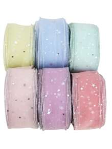 (5 Yards) Stars Silk Organza Ribbon Bow Material For Hair Print Flower Decoration Lace Ribbons - Multicolor - View 6