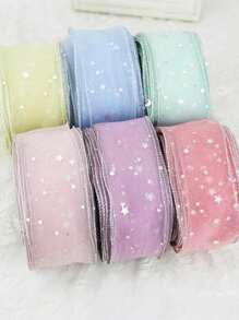 (5 Yards) Stars Silk Organza Ribbon Bow Material For Hair Print Flower Decoration Lace Ribbons - Multicolor - View 7