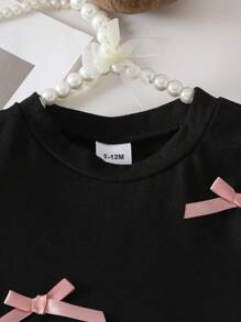 2pcs/Set Baby Girl 3D Bow T-Shirt And Pleated Skirt Outfit, Casual Cute Style For Outdoor Play - Multicolor - View 3