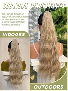 22-24 Inch Golden Long Wavy Synthetic Ponytail Hair Extension, Heat Resistant Fiber, Claw Clip Design, Suitable For Women And Girls Daily Use - Multicolor - View 6