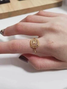 1 件复古奢华方形装饰戒指，女士 S925 纯银精美珠宝礼物，适合女士舞会派对珠宝