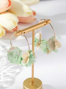 1 paire de boucles d'oreilles en alliage à boules florales en tissu fait main, une élégante mode pour l'été et les vacances, convenant pour le port quotidien des femmes, les bals, les fêtes et les festivals de musique - Multicolore - Voir 2