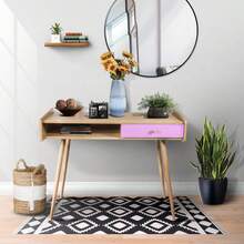 TOPLIVING Escritorio Vintage Escritorio Minimalista de Madera con Cajonera para Oficina o Casa (Rosa) - Rosa - Ver 2