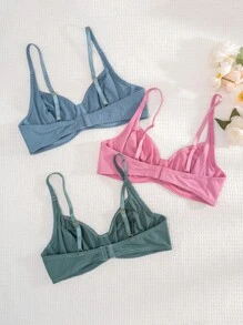 3 件装女士纯色钢圈文胸 - 彩色 - 查看 2