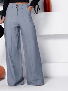 Women's Elegant Wide Leg Pants With Pocket - Xám - Xem 1