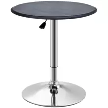 HOMCOM Adjustable Round Bistro Bar Table With PVC Leather Top Steel Base Home Kitchen Dining Desk  Black - Black - View 2
