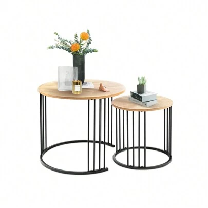 Satztisch-Couchtisch, 2er-Set, runder Tisch, moderner Beistelltisch, Nachttisch für Schlafzimmer, Esszimmer