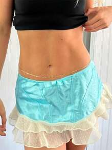 Women's Ruffle Mini Skirts Casual Low Waist Bow Front A-Line Skirts Cute Summer Skirts - 藍色 - 查看 4