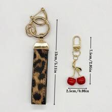 TTOBS 1pc Handmade Leopard Leather Car Key Chain With Unique Cherry Pendant - , Fashionable And Multifunctional Backpack Key Chain, Perfect Accessory For Backpacks. An Ideal Gift For St. Patrick's Day, Valentine's Day, Or For Your Beloved Lady. - Multicolor - View 5
