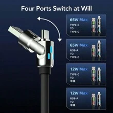 BinBoom 4 In 1 USB Charging Cable (3.3FT/3.9FT/6.6FT) With Breathing Light, USB A/C To C/L Multi Charging Cable For Phone 16 15 Pro Max , IPad Pro Air, SamSungS24, Phone 14 13 12 - Multicolor - View 7