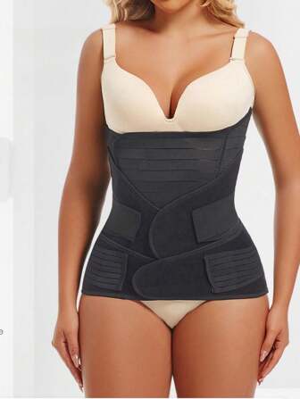 3pcs Postpartum Compression Binder Set, Waist Trainer Shapewear, Strong Compression Breathable Abdominal Belt, Plus Size