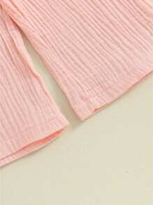 Toddler Baby Girl Summer Clothes Cotton Linen Sleeveless Ruffle Smocked Strap Top Lace Pants 2Pcs Outfit - 粉色 - 查看 5