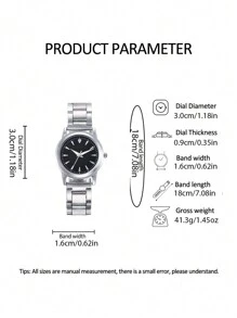 1pc Casual Chic Metal Black Dial Small Quartz Watch, Gift For Kids, Suitable For Ramadan And Daily Wear - Black - View 5