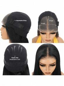 6X4 Glueless Human Hair Wigs Wear And Go Brazilian Straight Human Hair Wigs Transparent Lace Front Wigs Human Hair Pre Plucked Pre Cut Lace Already Natural Black Hair For Women Human Hair Wig Beginner Friendly 14-34 Inches Available - Black - View 7