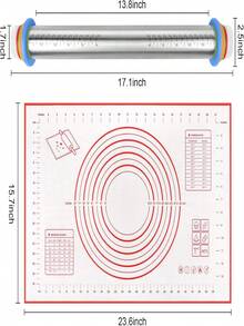 Rodillo de amasar ajustable con guía de anillo grueso - antiadherente - 43 cm Rodillo de masa francés grande y resistente de acero inoxidable para hornear pizzas, pasteles y tartas - Plateado - Ver 7