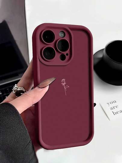 1pc Minimalist Line Art Rose Graphic TPU Shockproof Phone Case, Compatible With Apple And Phones