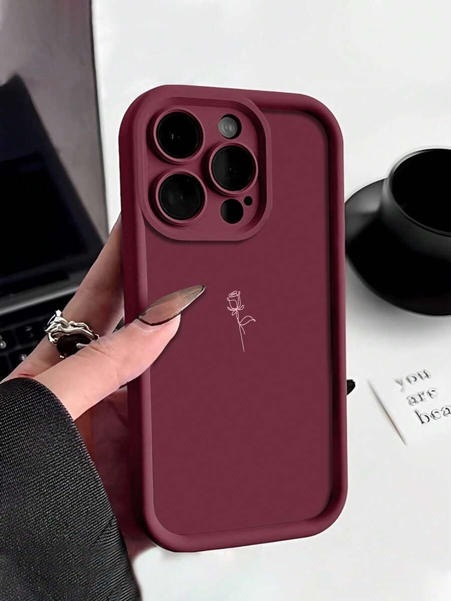 1 pieza Funda de teléfono a prueba de golpes con gráfico minimalista de línea de rosa, compatible con Apple y otros teléfonos, versión internacional, no la versión nacional - Multicolor - Ver 1