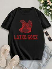 Valentine's Day LAIKA Women's T-Shirt Cute Unique Graphic Tees For Her - Black - View 2
