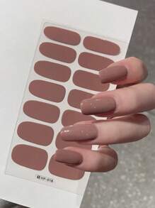 1片装全新纯色美甲贴纸，全甲贴膜，防水可撕式美甲贴纸，女士美甲贴花，自粘式美甲贴纸，易于使用，适合节日、派对、生日礼物美甲用品 - 巧克力棕 - 查看 8