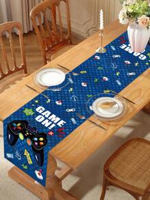 1 pezzo Tappeto da tavolo a tema gaming blu, tovaglia in poliestere, adatto per decorazione festa a tema gaming, regalo di compleanno, decorazione tavolo da pranzo, decorazione casa, decorazione cucina - console di gioco blu - Visualizzare 3