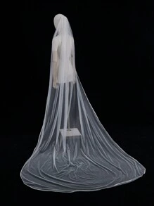 1 层白色缎边新娘头纱，简约婚礼头纱配饰，适合婚礼和派对的新娘头饰 - V21 - 查看 14