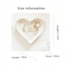 1pc Personalized Creative Heart-Shaped Ceramic Ring Dish, Jewelry Organizer Tray, Proposal/Wedding Ring Holder, Valentine's Day Gift - White - View 5