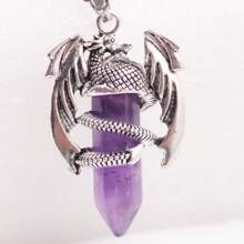 1 chiếc vòng cổ mặt dây chuyền pha lê trụ lục giác hình rồng đá thạch anh hồng đá thạch anh tím tự nhiên hình cánh động vật đá Aventurine xanh pha lê trắng đá đen - rồng bay - Xem 8