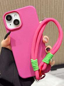 手机吊饰、手机挂绳 2 件手链 + PU 手机壳纯色糖果色手机壳、腕带手链手机壳、防丢失 PU 皮革手机壳兼容 iPhone 16 Pro Max 15 14 13 12 11 Pro Max 15 16 Pro Plus 防震奢华手机壳 - 玫紅色 - 查看 10