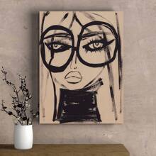 1pc Art Deco Abstract Woman With Glasses Canvas Art Print, Modern Black And White Pine Wall Hanging Decor For Home Office, Bedroom, Classroom, Canvas Wall Art,Posters For Room,Home Decor,Room Decor Aesthetic,Room Decoration Stuff.Optional Frame, Room Decor - Multicolor - View 6