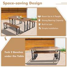 6-Person Outdoor Picnic Table & Bench Set Garden Wood Dining Table - Black - View 4