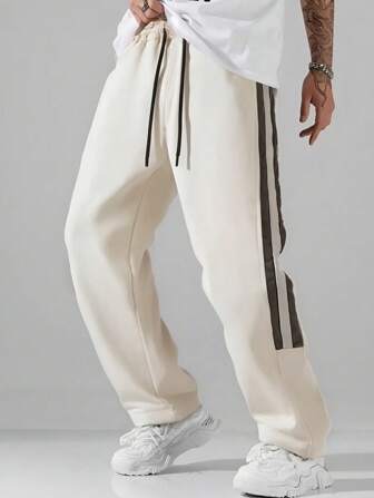 男士时尚条纹宽松运动裤，舒适透气篮球跑步健身男友风休闲裤