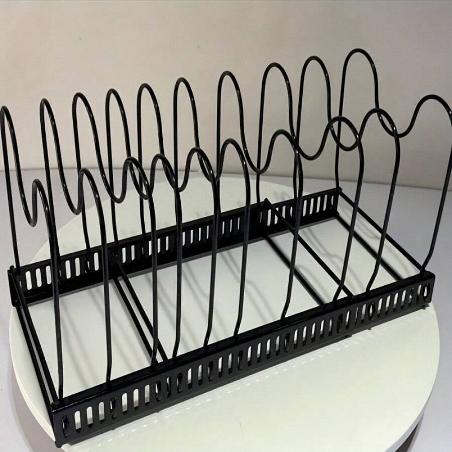 Expandable Kitchen Organizer - Multi-Layer Dish Rack With Utensil Holder, Metal Countertop Storage For Pots, Pans, Lids & Cutting Boards - Noir - Voir 1