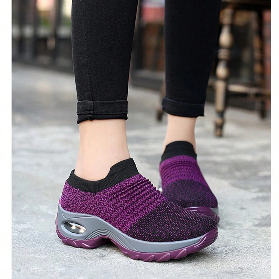 Zapatillas deportivas transpirables antideslizantes para mujer, suela de EVA, aptas para todas las estaciones, suela gruesa 5CM - Morado - Ver 1
